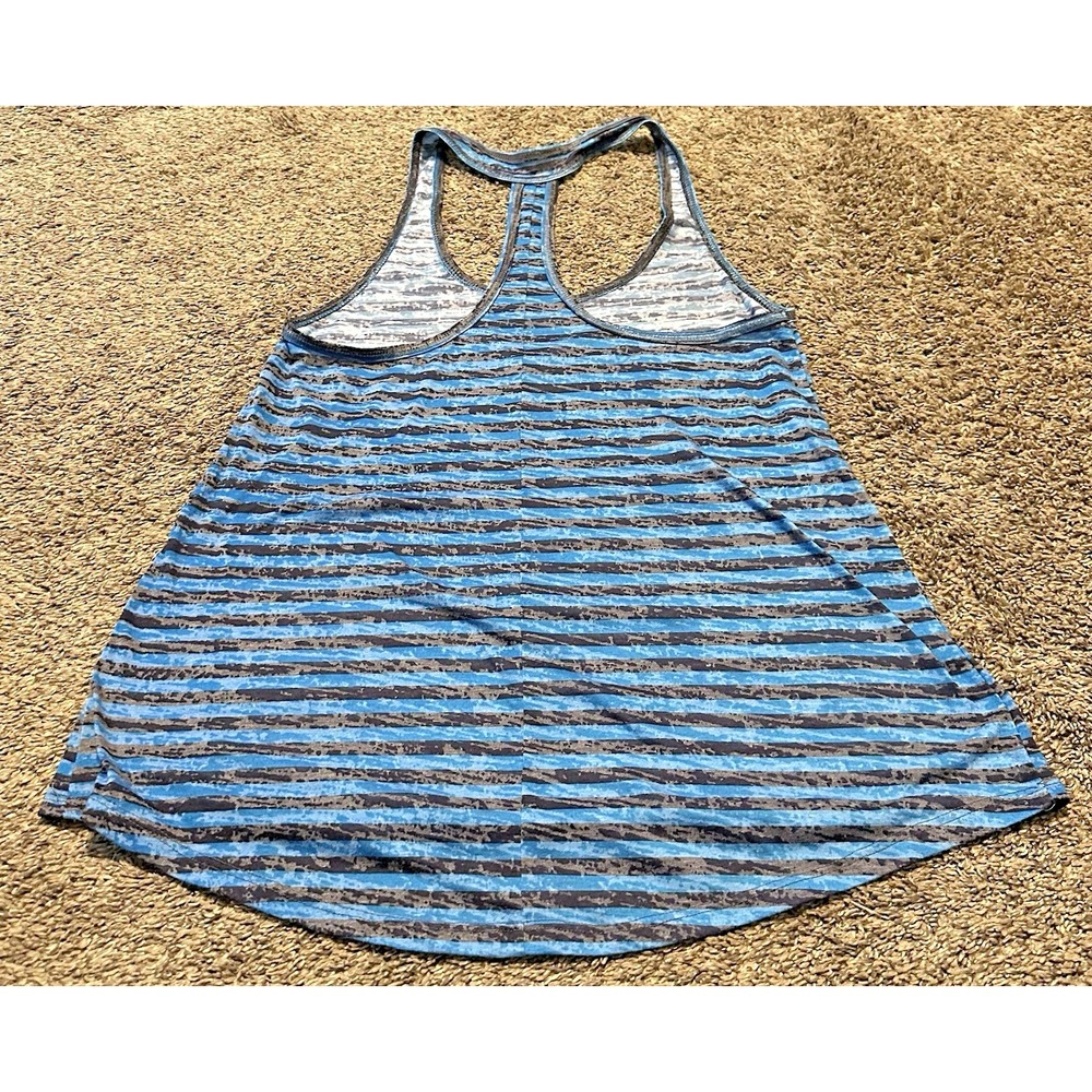Ideology Essential Tank Scoop Neck T Back Blue and Black Striped - Fits Like S/M